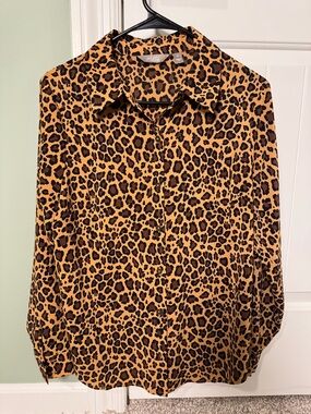 Milton Leopard Print Button-Down Shirt in Tan and Black